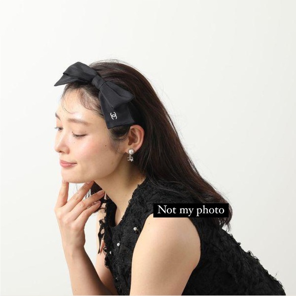 Auth BN Chanel Silk Bow CC Logo Black Headband - Picture 5 of 5